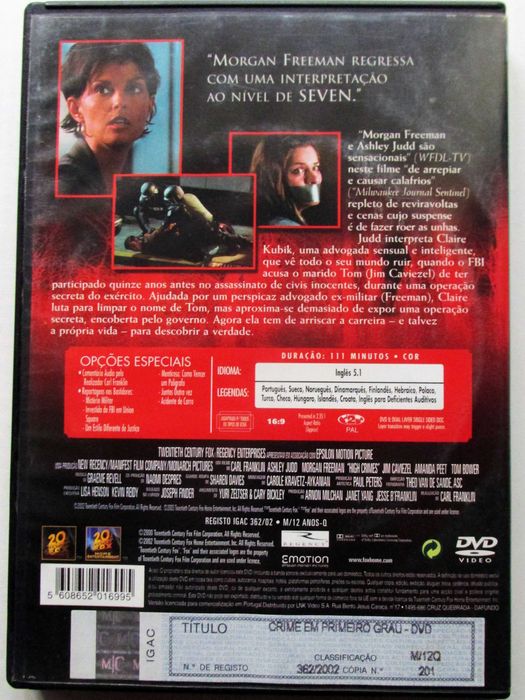 DVD Crime em Primeiro Grau, Ashley Judd, Adam Scott, Morgan Freeman