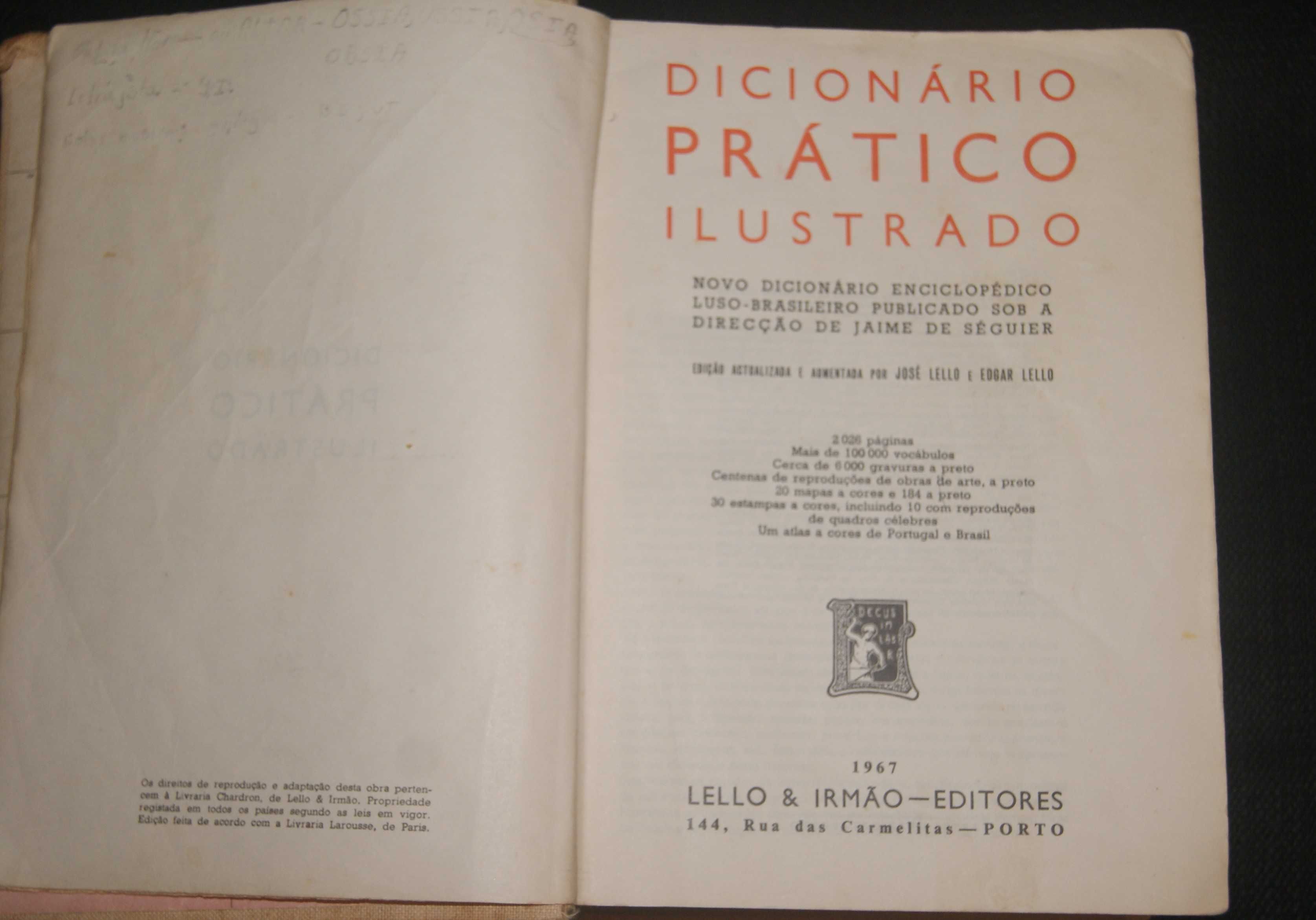 Dicionário Prático Ilustrado, Lello e Irmão - Editores, 1967.