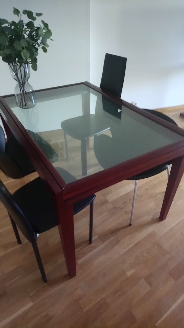 Mesa design com tampo duplo extensível de vidro - redução de preço