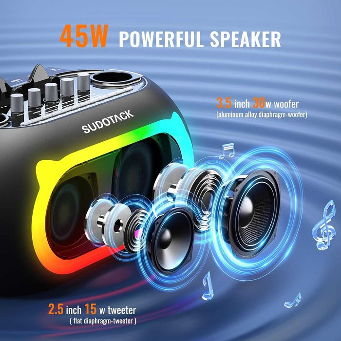 Zestaw do karaoke SUDOTACK KM300 + 2 mikrofony bezprzewodowe Bluetooth