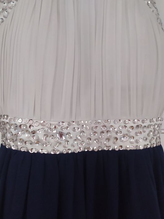 Elegancka Sukienka biała granatowa z cekinami 34/36