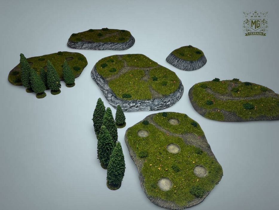Zestaw Makiet lasy i wzgorza Old world mesbg bolt action saga lotr