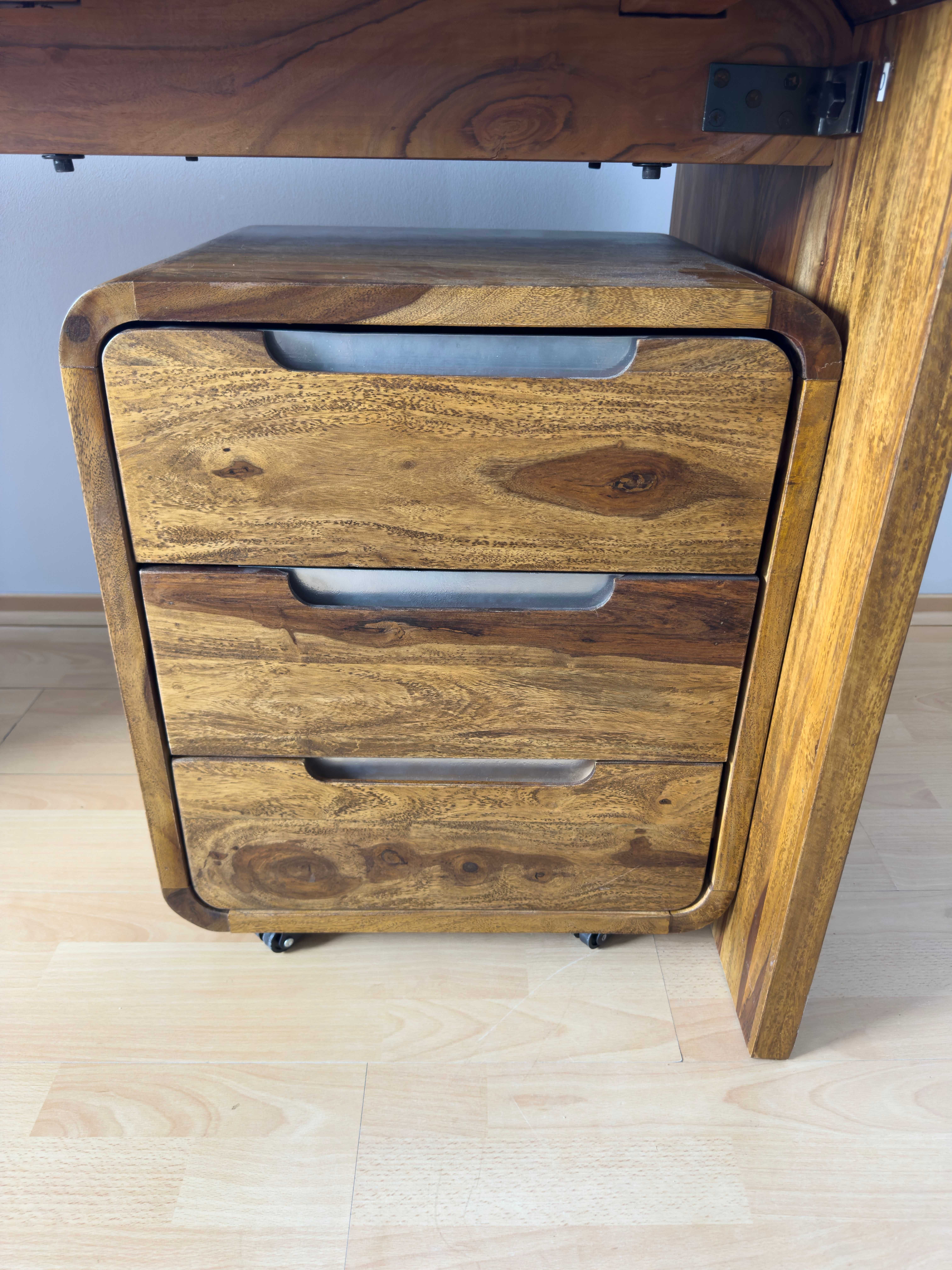 Biurko 150 cm oraz Kontener z Litego Drewna Cube Goa Sheesham