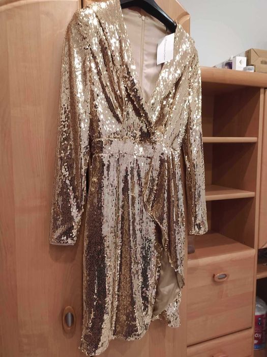 Glamour  MISSGUIDED PEACE+LOVE sukienka w cekiny złota Luxury