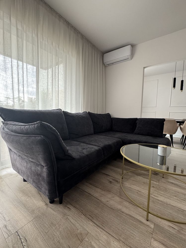 Narożnik z funkcją spania ciemny antracyt elegancki jak nowy