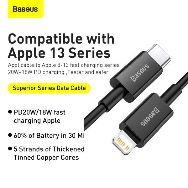 Кабель Baseus с чипом Type-C to iPhone PD20W / 100см Быстрая Зарядка