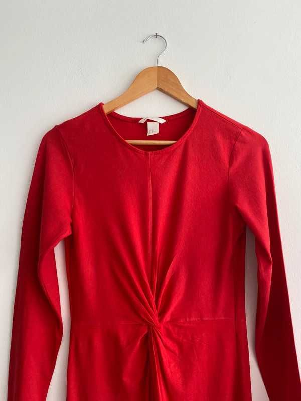 Czerwona sukienka midi zawiązana H&M M 38 dopasowana rozciągliwa