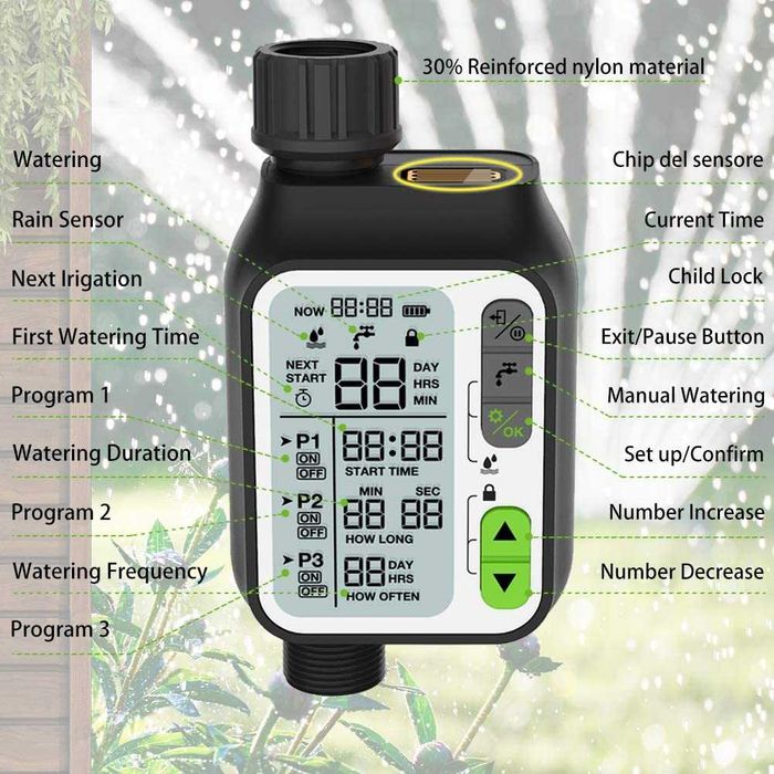 (NOVO) Programador de rega automática para jardim, 3 programas