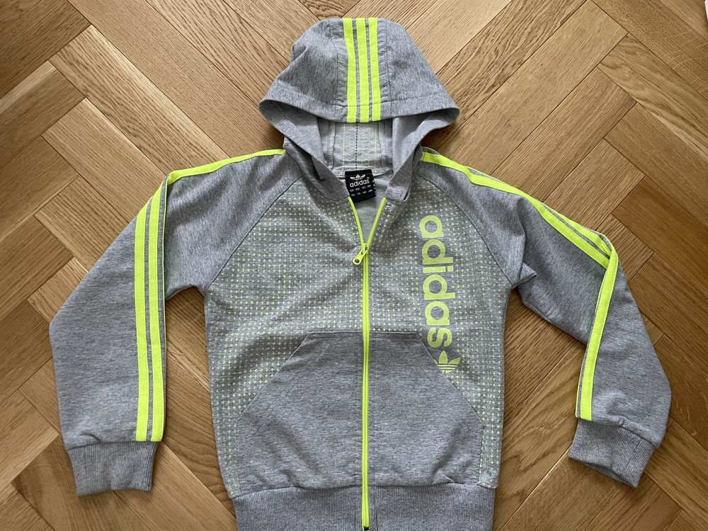 Bluza z kapturem Adidas Orginal rozm. 110/116 szara rozpinana