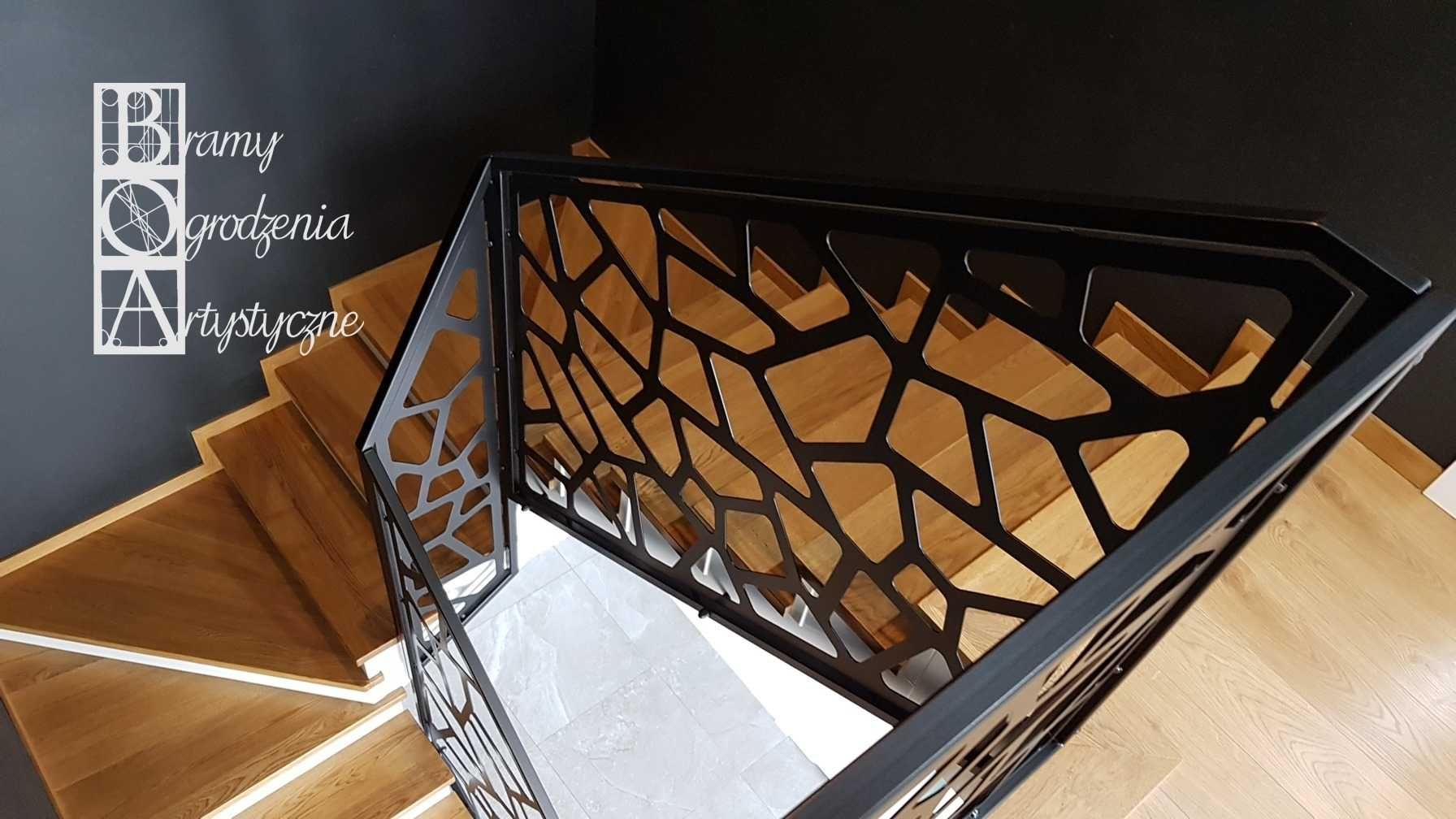 Nowoczesna balustrada wycinana z blachy -schody, cnc, laserowo design