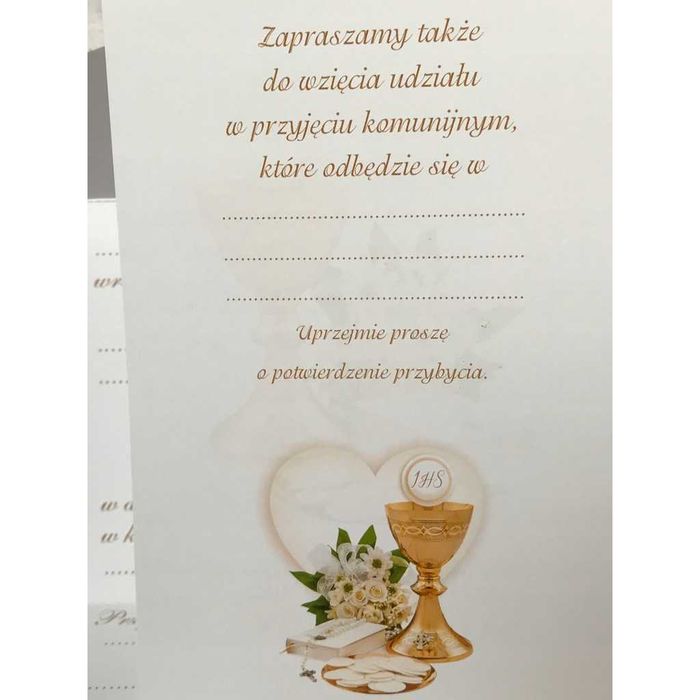 Zaproszenie na I Komunię Świętą eleganckie 10sztuk