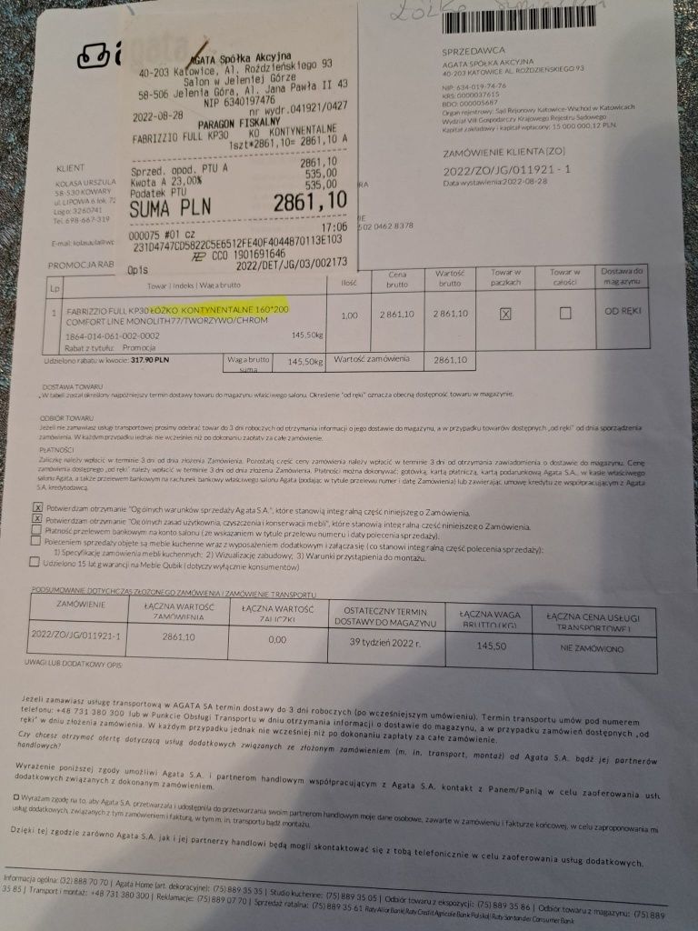 Łóżko z materacem 160/200