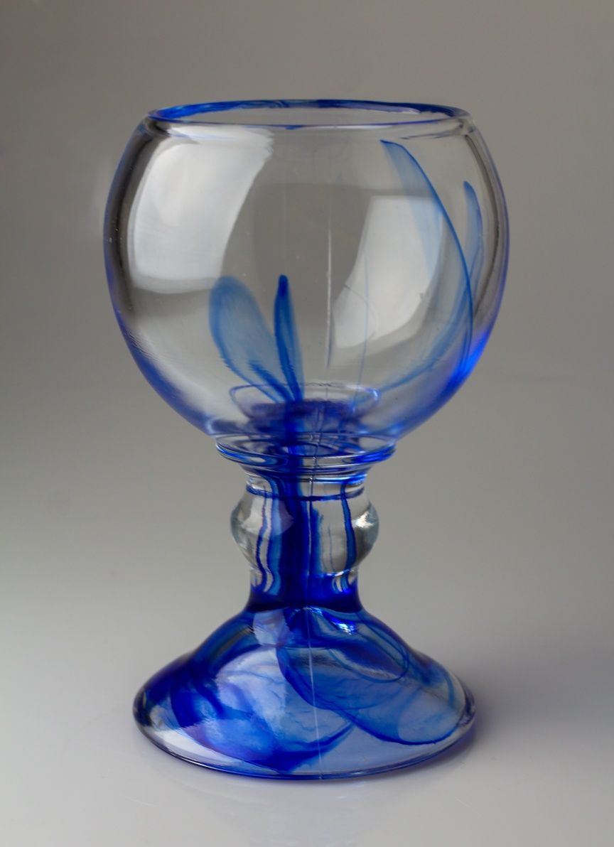 Duży kielich Alabaster Blue Ząbkowice/ szkło kolorowe prl