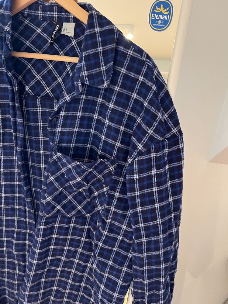 Granatowa flanelowa koszula w kratę oversize