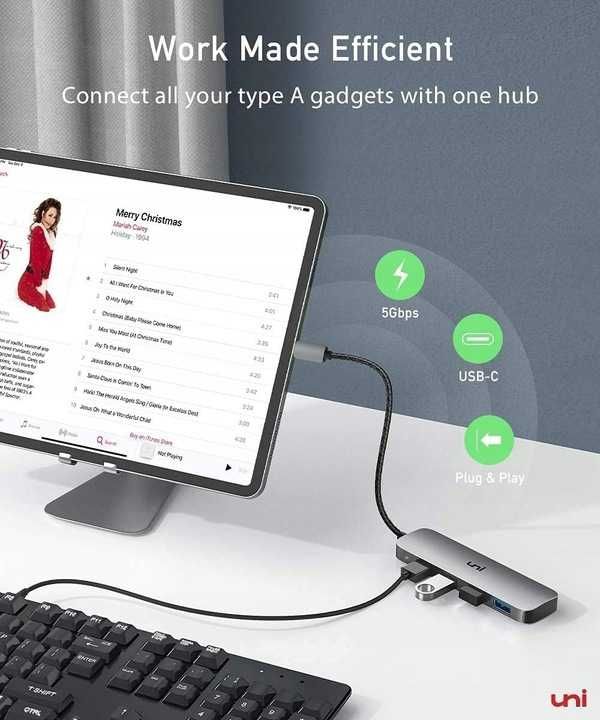 uni Hub USB C 5 Gbps, aluminiowa obudowa 4-portowy USB A 3.0 [2198]
