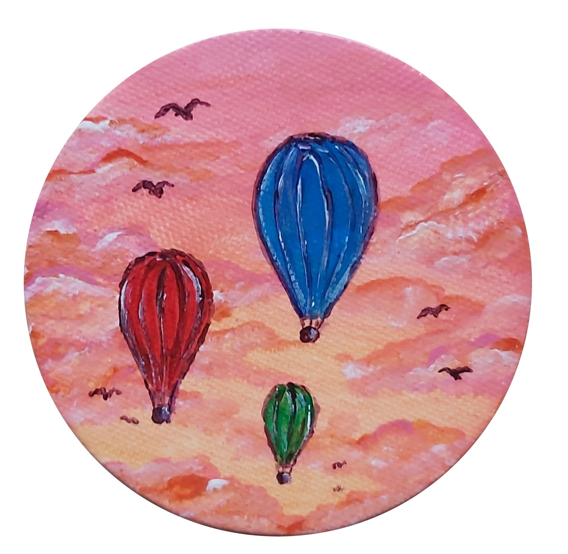 ZACHÓD I BALONY obraz akrylowy okrągłe płótno 10x10cm abstrakcja