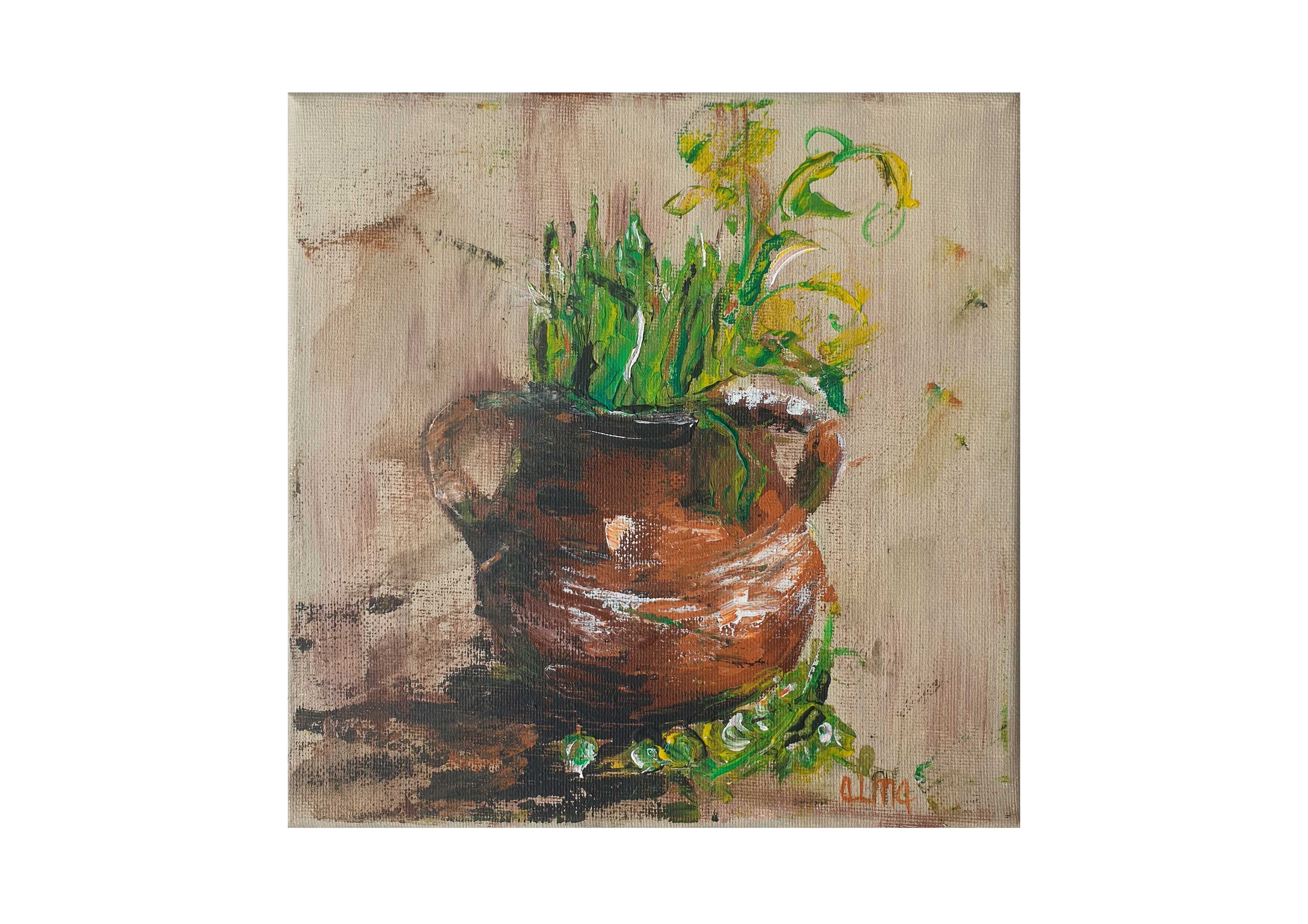 Obraz ręcznie malowany  20x20cm groszek warzywa