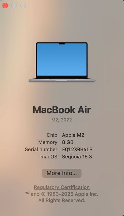 MacBook AIR 13 M2/8 CPU/ 8 GPU/8 Ram/ 256 Space Gray