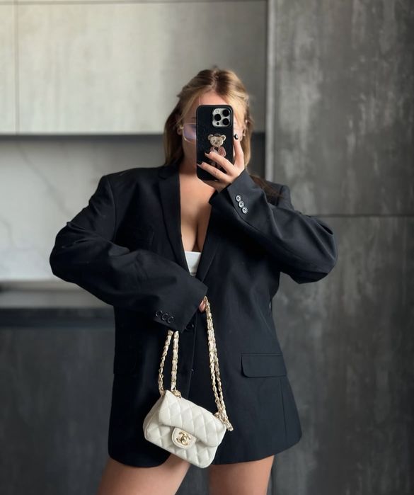 Чорний оверсайз піджак пиджак жакет блайзер базовий на підкладці