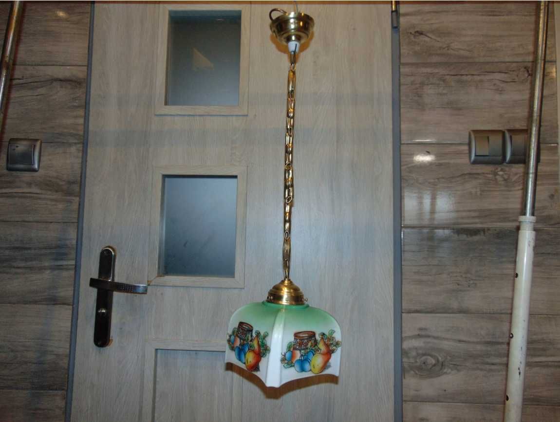 Secesyjna lampa,zwis mosiężny na łuskach wys.61 cm.