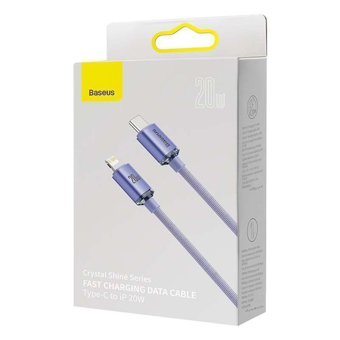 Kabel Usb-C Do Lightning Baseus Crystal, 20W, Pd, 2M (Fioletowy)