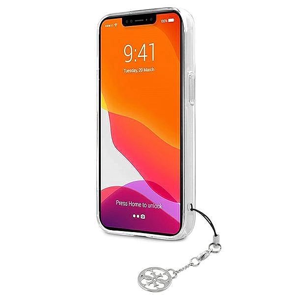 Etui Guess 4G Grey Strap Charm na iPhone 13 mini - przezroczyste
