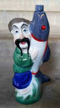 Штоф (сувенирная бутылка) Козак с рыбой, фарфор СССР