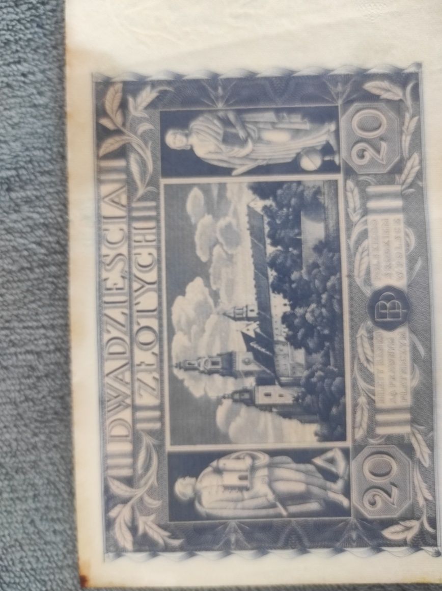 Stary banknot Polska 20 zł 1936 r Rzeczpospolita.