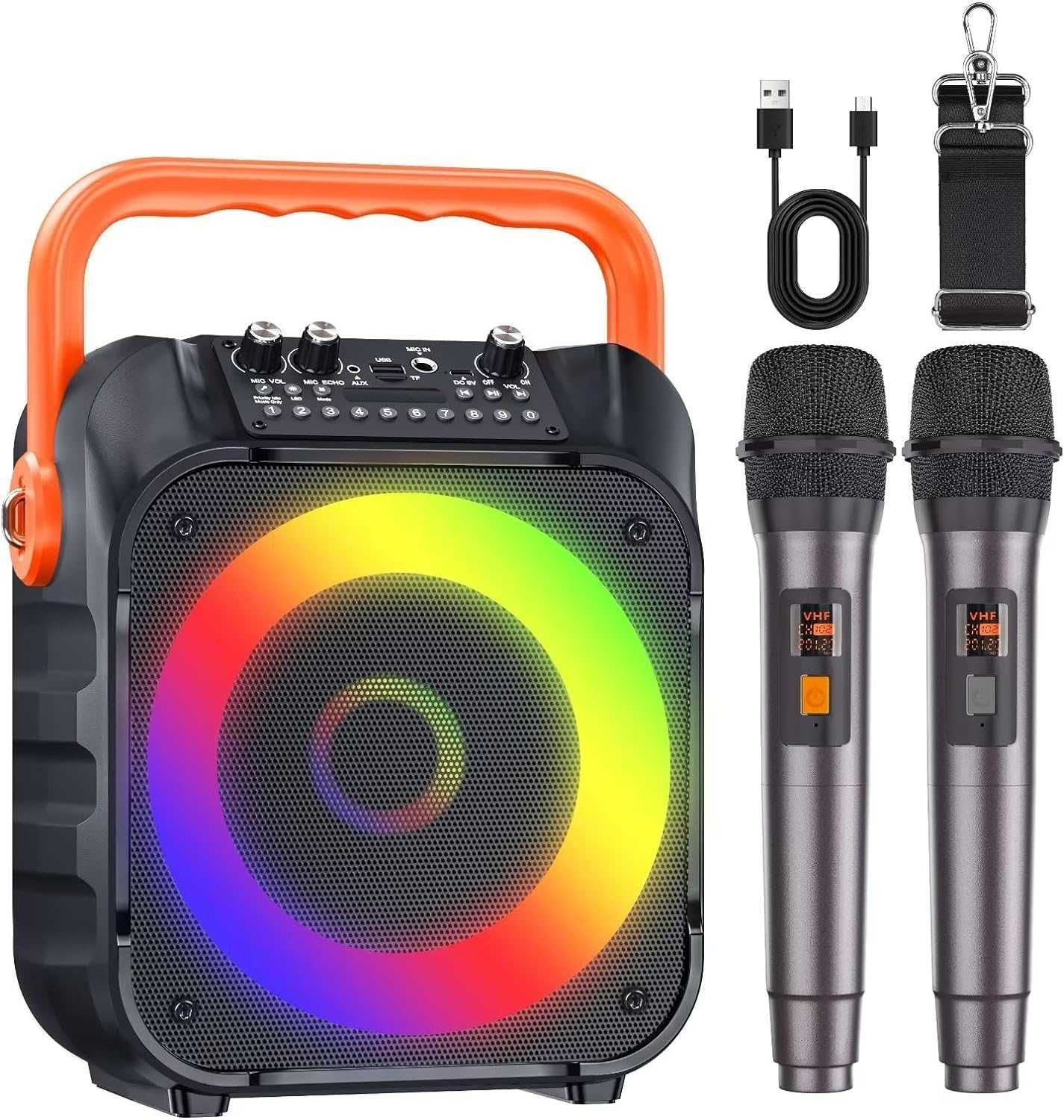 Karaoke 2 bezprzewodowe mikrofony głośnik Bluetooth TF/USB FM Rec AUX