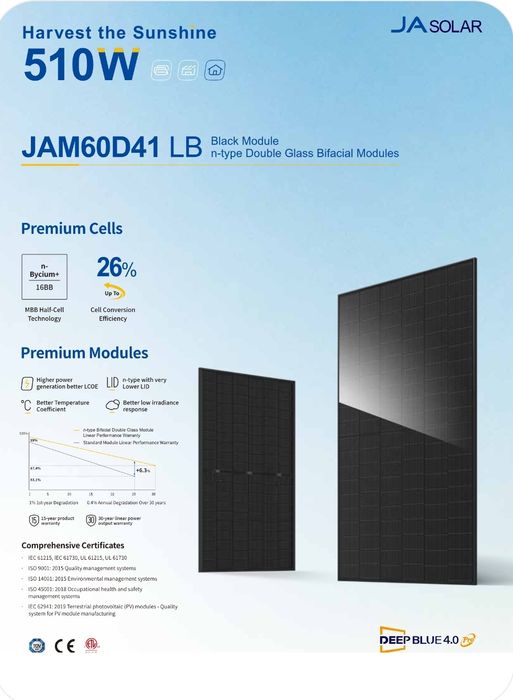 Panel fotowoltaiczny 500W JA Solar JAM60D41-500/LB Full Black bifacjal