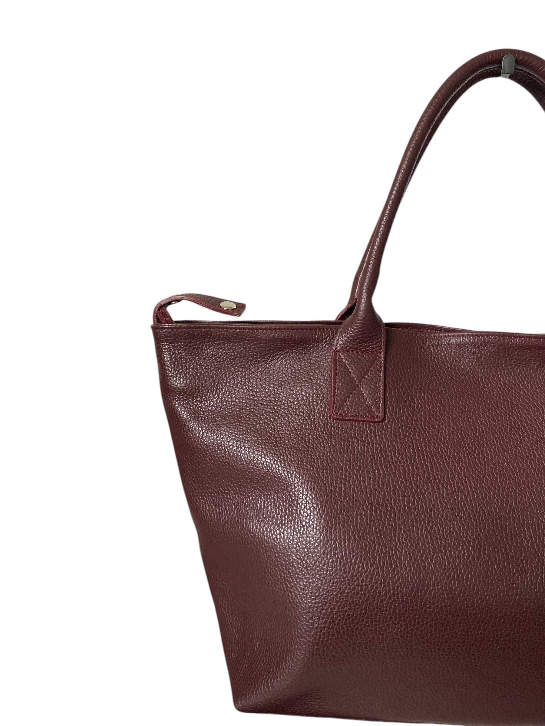 Torebka damska Vera Pelle Shopper pojemna BORDOWA
