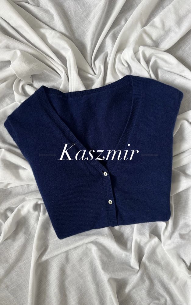 Granatowy sweter kardigan Kaszmir Cashmere S M 36 38