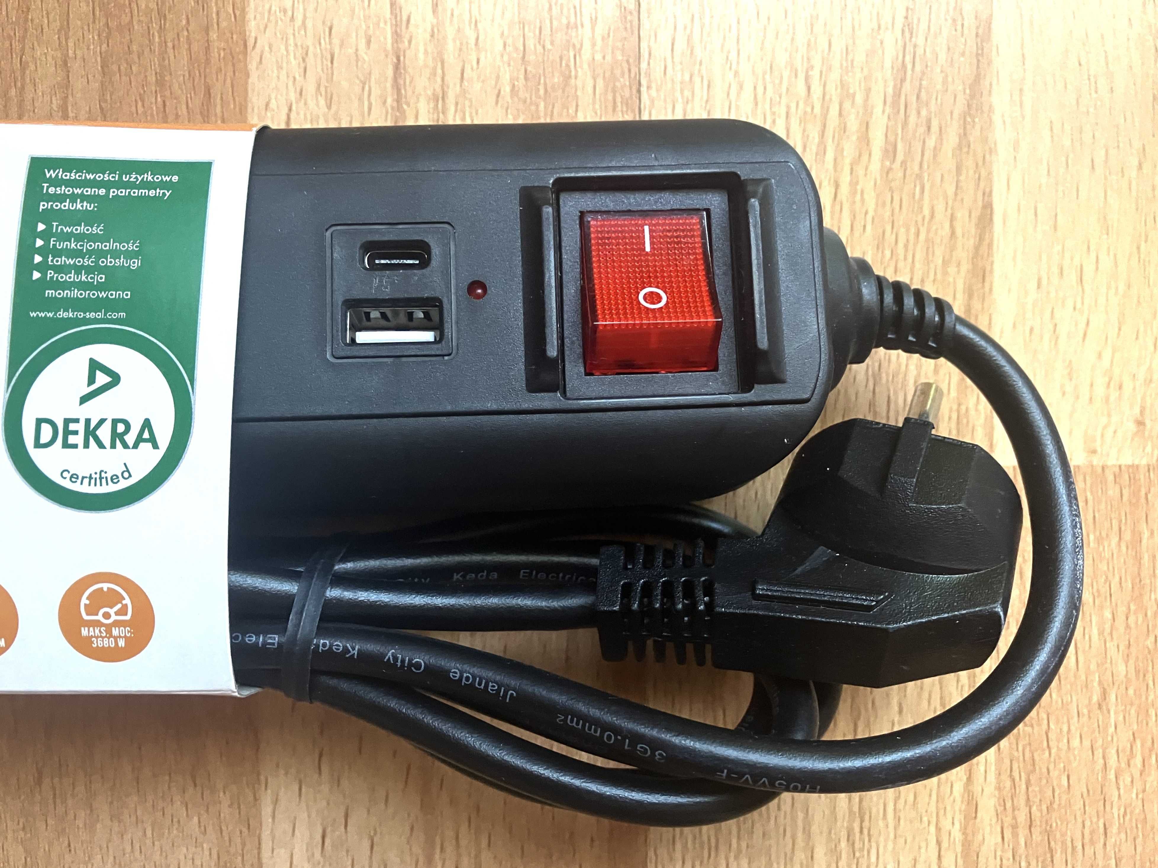 Przedłużacz elektryczny 1,5m z gniazdami USB A i C HYKKER listwa!