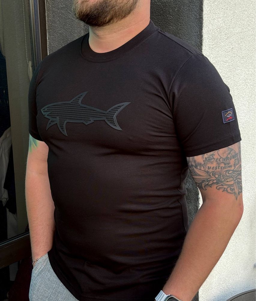 КИЇВ Чоловіча футболка Paul Shark,Boss S,M,L,XL,2XL чорна/біла ШОУРУМ