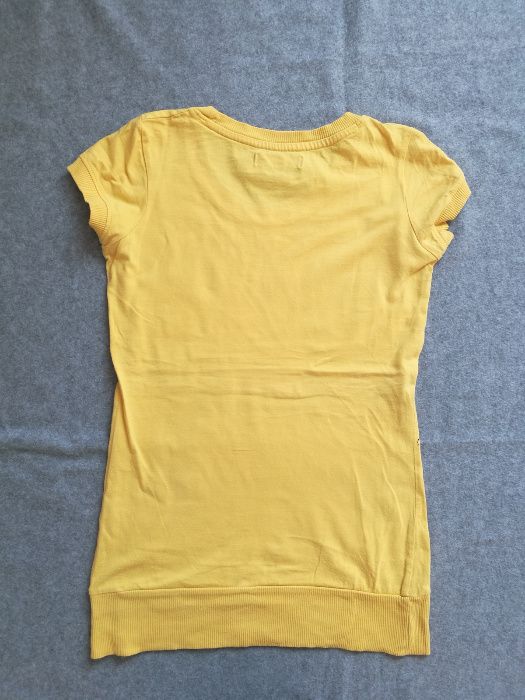 Żółta długa bluzka tunika Cropp nadruk