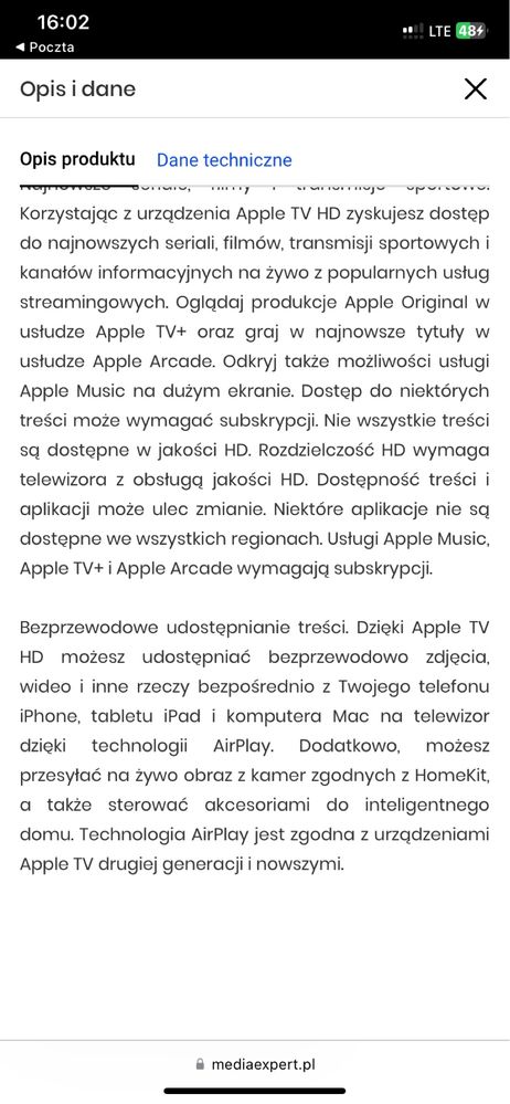 Apple tv hd 32gb czarny