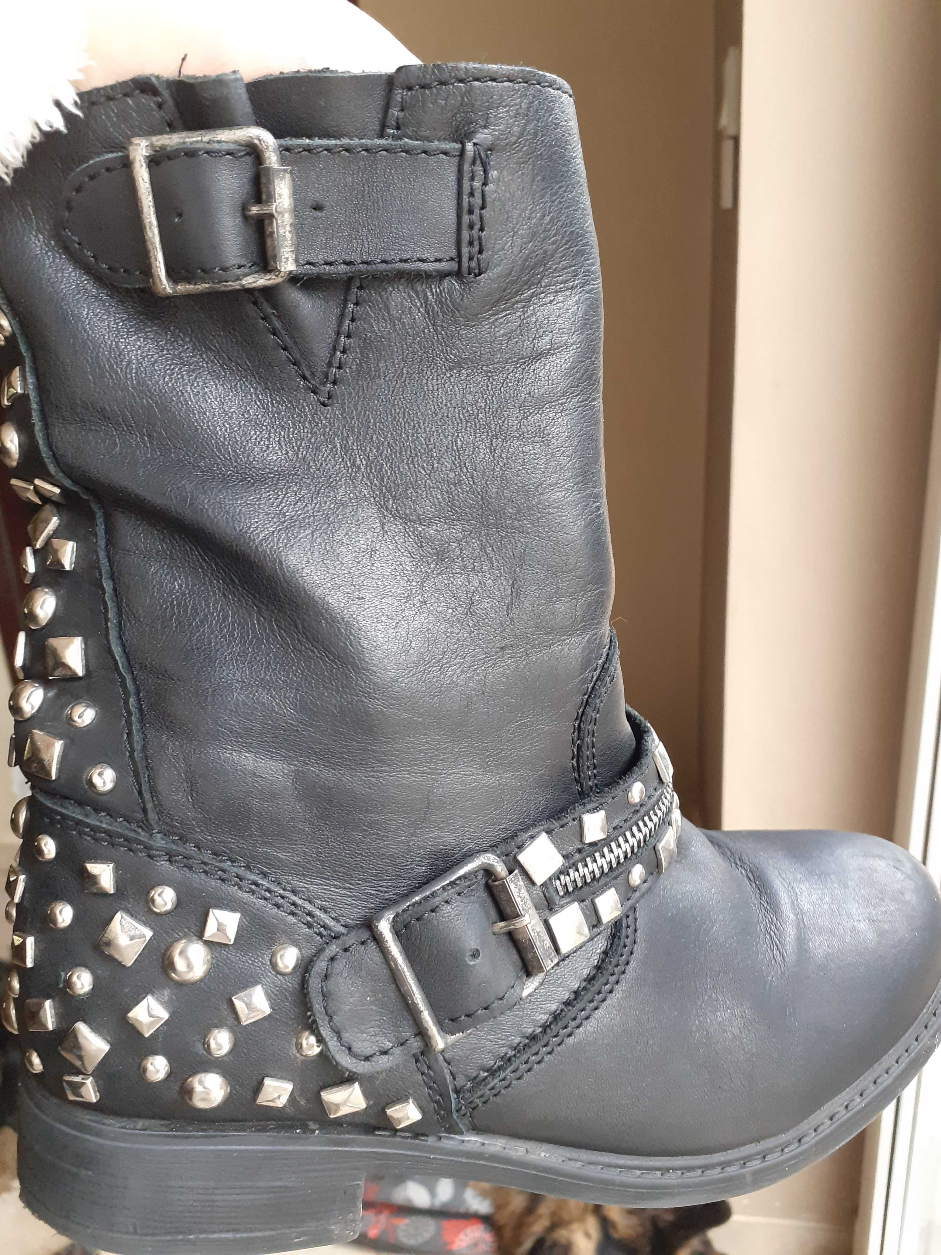 Buty, botki skórzane z ćwiekami, r.36