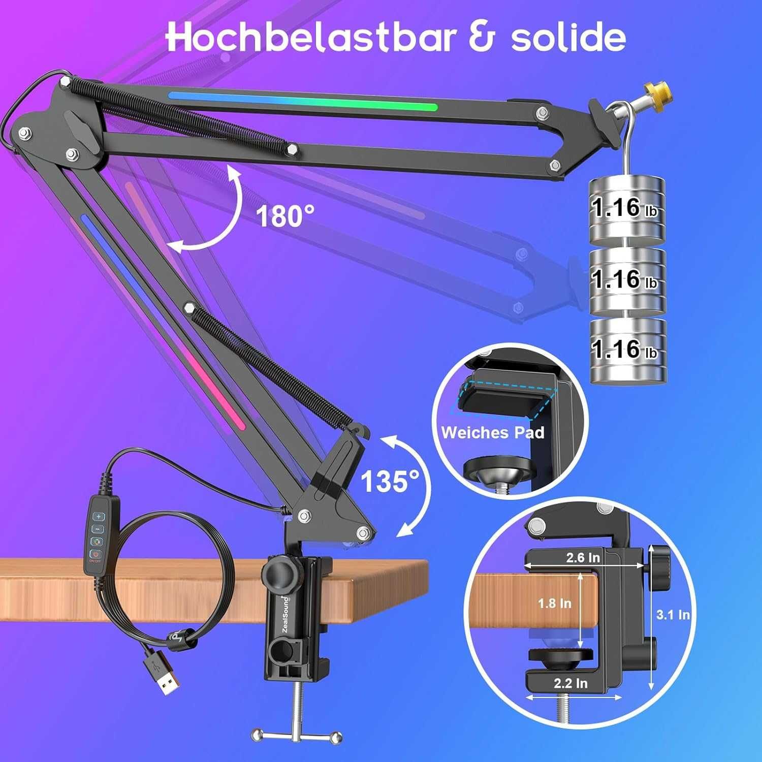 Statyw Biurkowy Wysięgnik Ramię Rgb Do Mikrofonu Blue Yeti Hyperx Rode