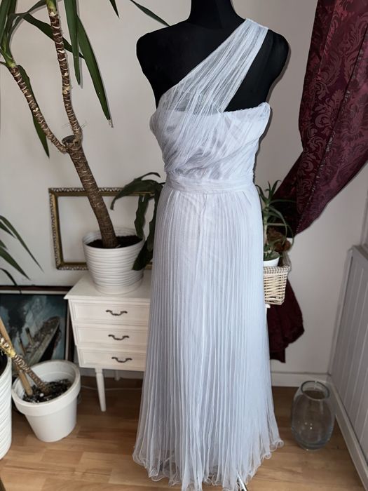 niebieska tiulowa sukienka maxi jedno ramię plisowana 3 xl  46 asos