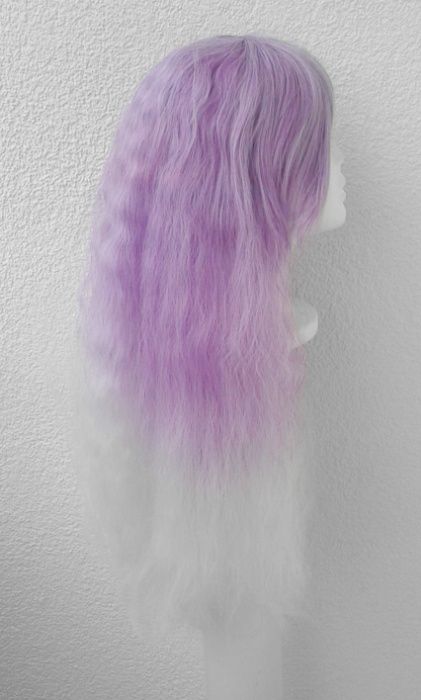 Ombre falowana fioletowa gradient z grzywką karbowana wig cosplay