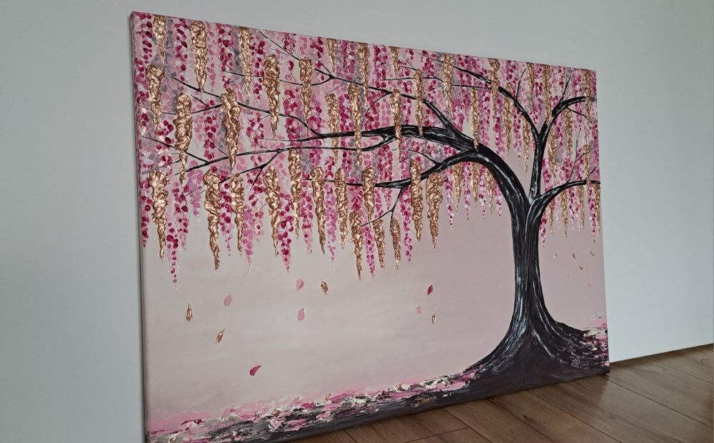 Obraz ręcznie malowany Kwitnące drzewo Wisteria