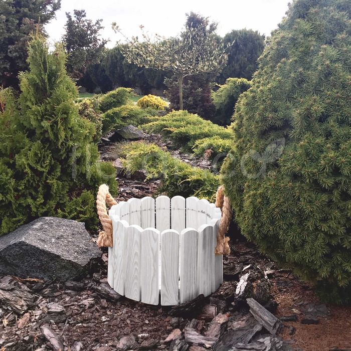 Doniczka drewniana z liną. Osłonka sosnowa. Donica drewniana Floramoca