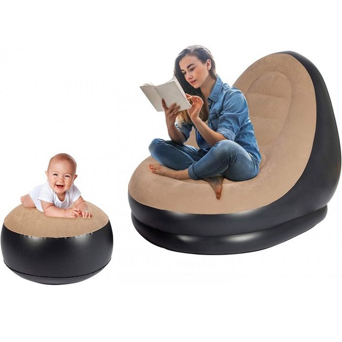 Надувне крісло з пуфом для відпочинку AIR SOFA велюрове