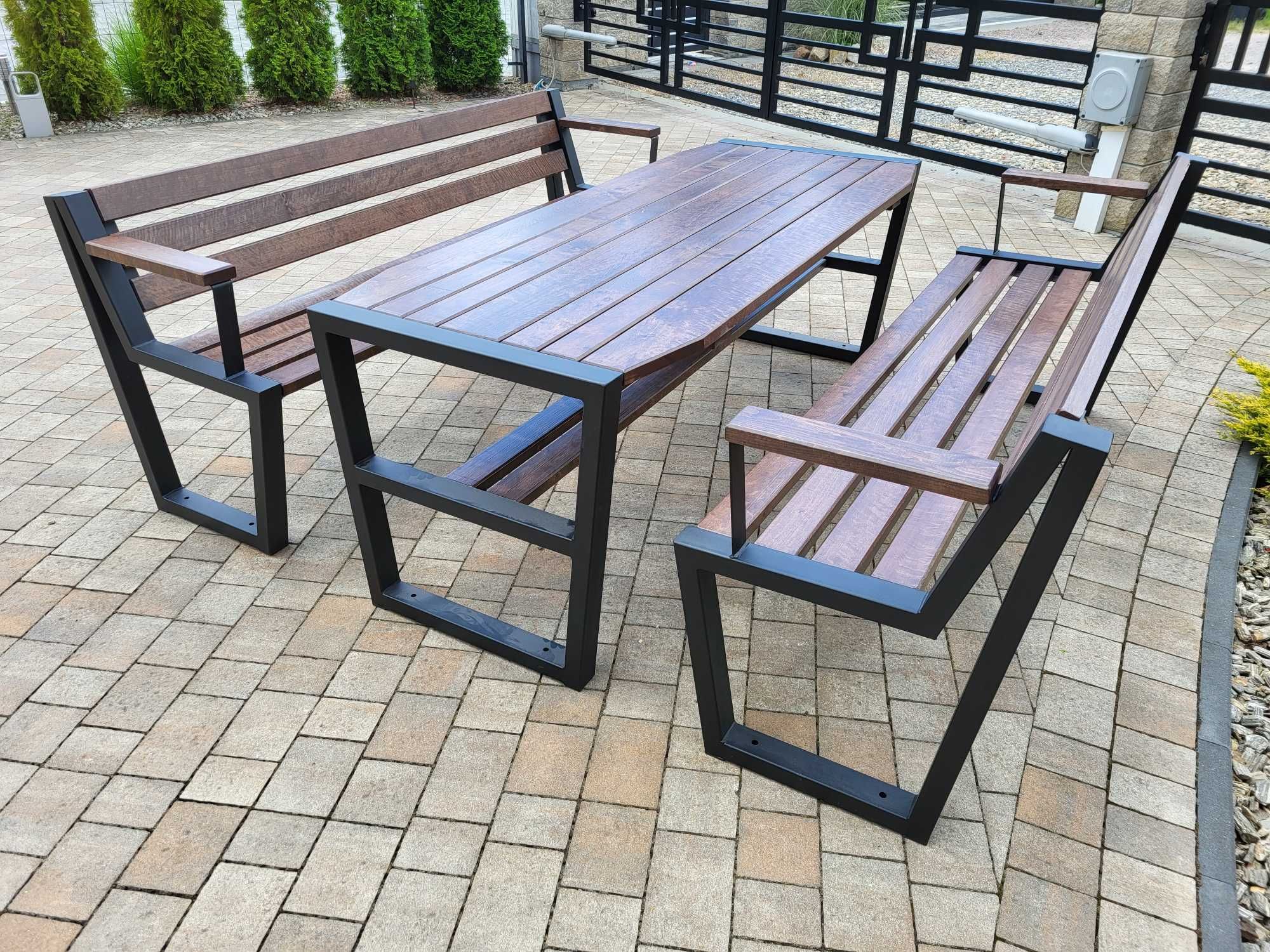 Meble ogrodowe nowoczesne stół + 2 ławki olcha 192 cm