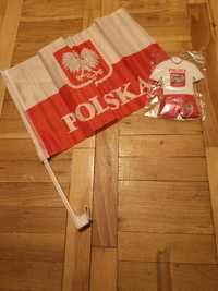 Komplet Flaga i koszulka POLSKA do samochodu na Mistrzostwa Europy '24