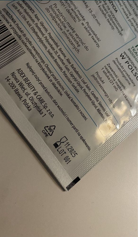 Maseczka do twarzy 3szt w płachcie różne rodzaje