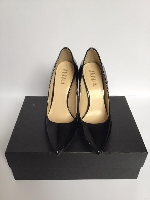 Buty szpilki ZEBRA czarne lakierki skóra rozmiar 37