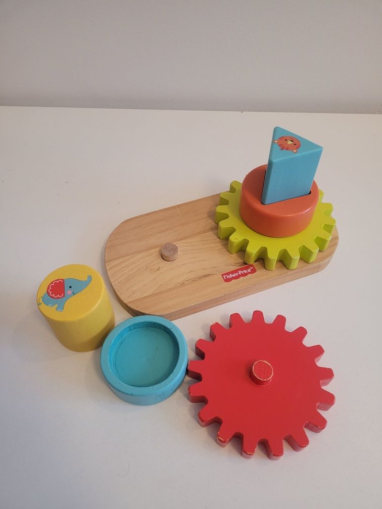 Drewniany sorter koła zębate fisher price, układanka drewniana