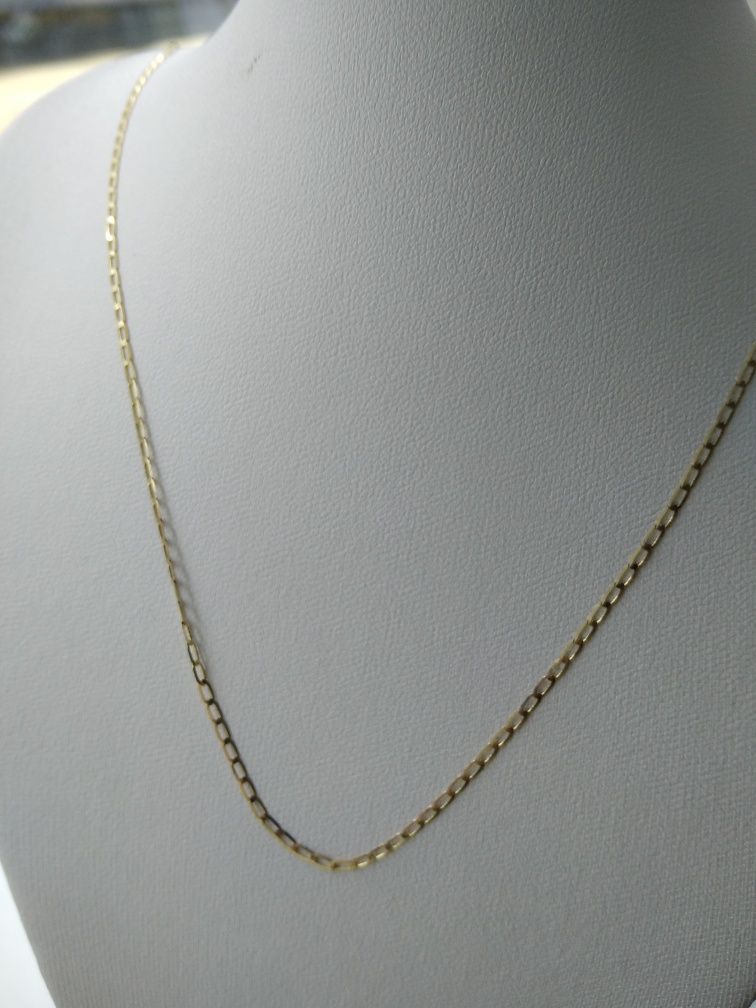 Złoty delikatny łańcuszek podłużne ogniwa złoto 585 45 cm