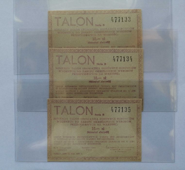Talon PRL 10zł, 20 zł Pamiątki PRL-u